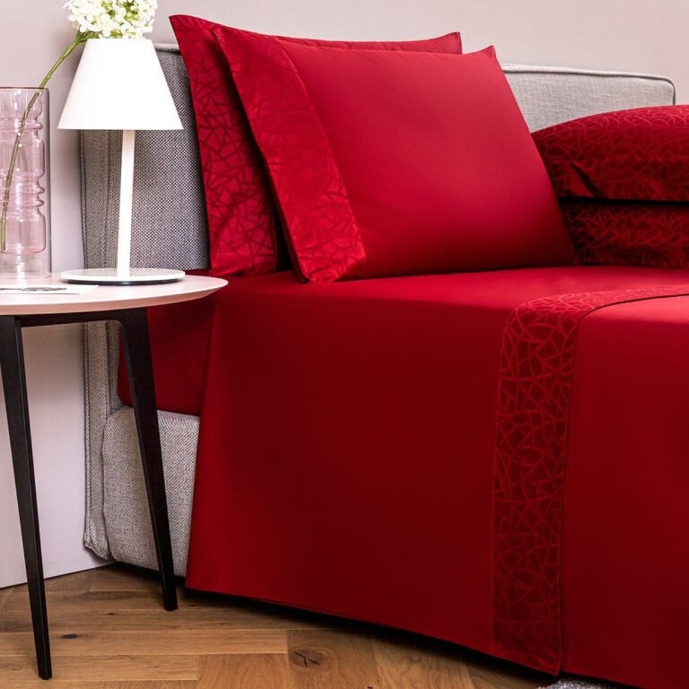 Frette 1860 Dark Red Groove Border King Sheet Set 100% Cotton Italian Luxury New
